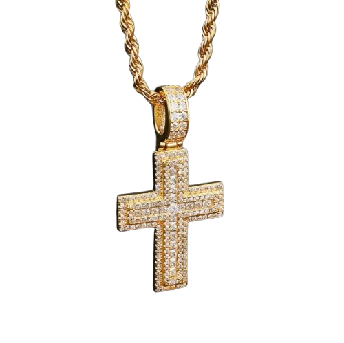 Naszyjnik Iced Cross Pendant Gold pozłacany